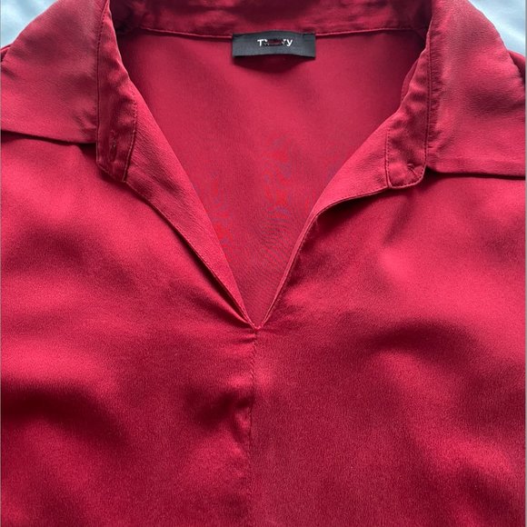 Theory Red Silk Blouse (Small) - Picture 3 of 5